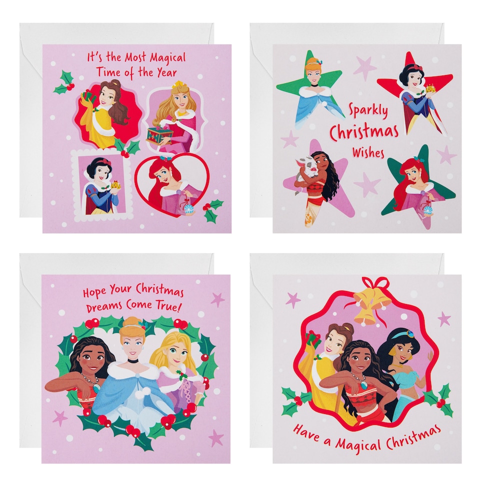 image 1 of Hallmark Pack Of 20 Kids' Christmas Cards - 4 Enchanting Disney Princess Designs