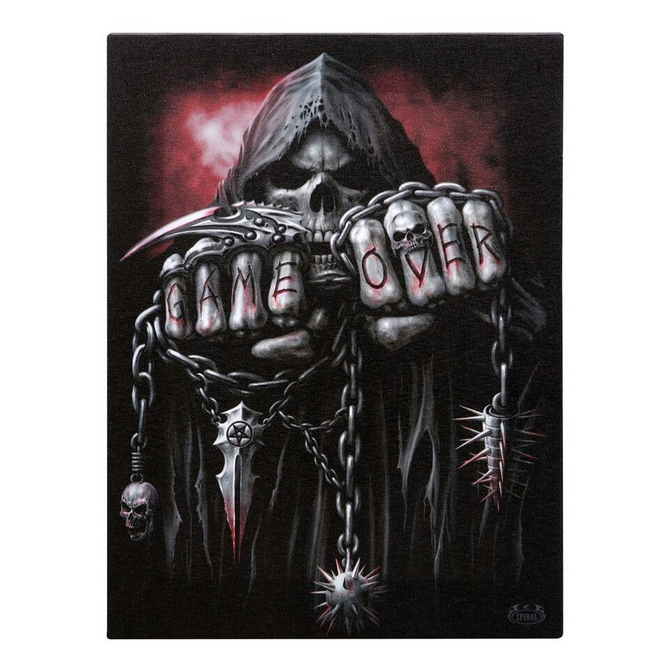 image 1 of Spiral Direct Game Over Canvas Plaque - Grey/Black/Red - 25cm x 19cm
