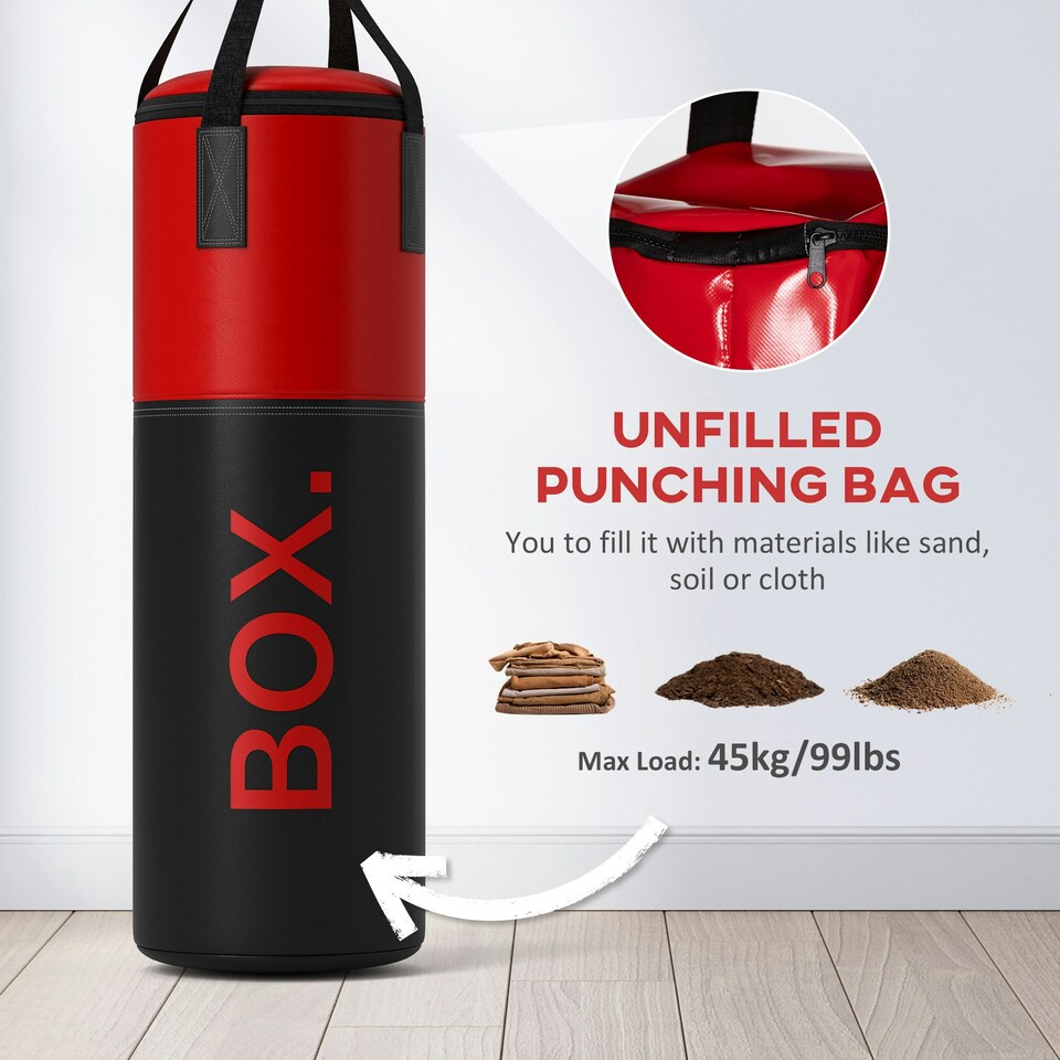 image 1 of SPORTNOW Unfilled Punch Bag with Boxing Gloves and Wall Mounted Bracket Red