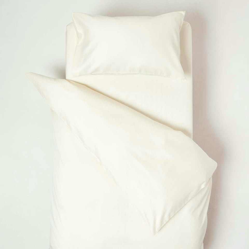image 1 of Homescapes Cream Organic Cotton Cot Bed Duvet Cover Set 400 Thread Count | Cream | One Size