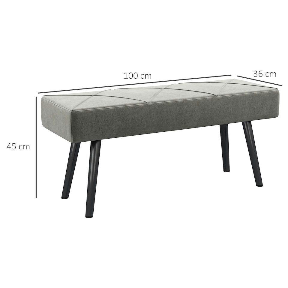 image 1 of HOMCOM End of Bed Bench, Upholstered Hallway Bedroom with Steel Legs, Grey