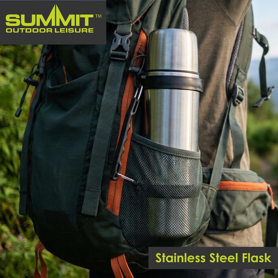image 1 of PMS 1L Insulated Stainless Steel Vacuum Flask, Silver - Includes 2 Cups