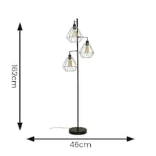 ValueLights Balboa Painted Black Floor Lamp with Grey Tapered Shade and E27 Pear LED 4W Warm White 2700K Bulb
