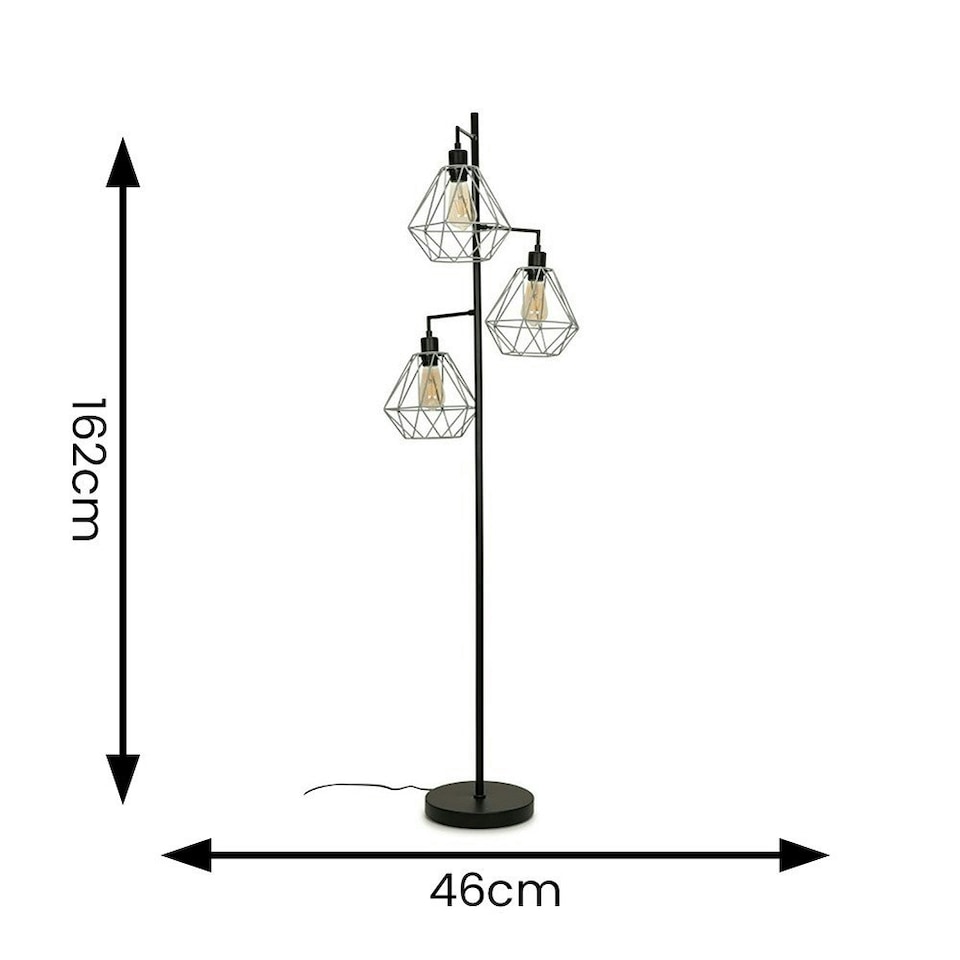 image 1 of ValueLights Balboa Painted Black Floor Lamp with Grey Tapered Shade and E27 Pear LED 4W Warm White 2700K Bulb