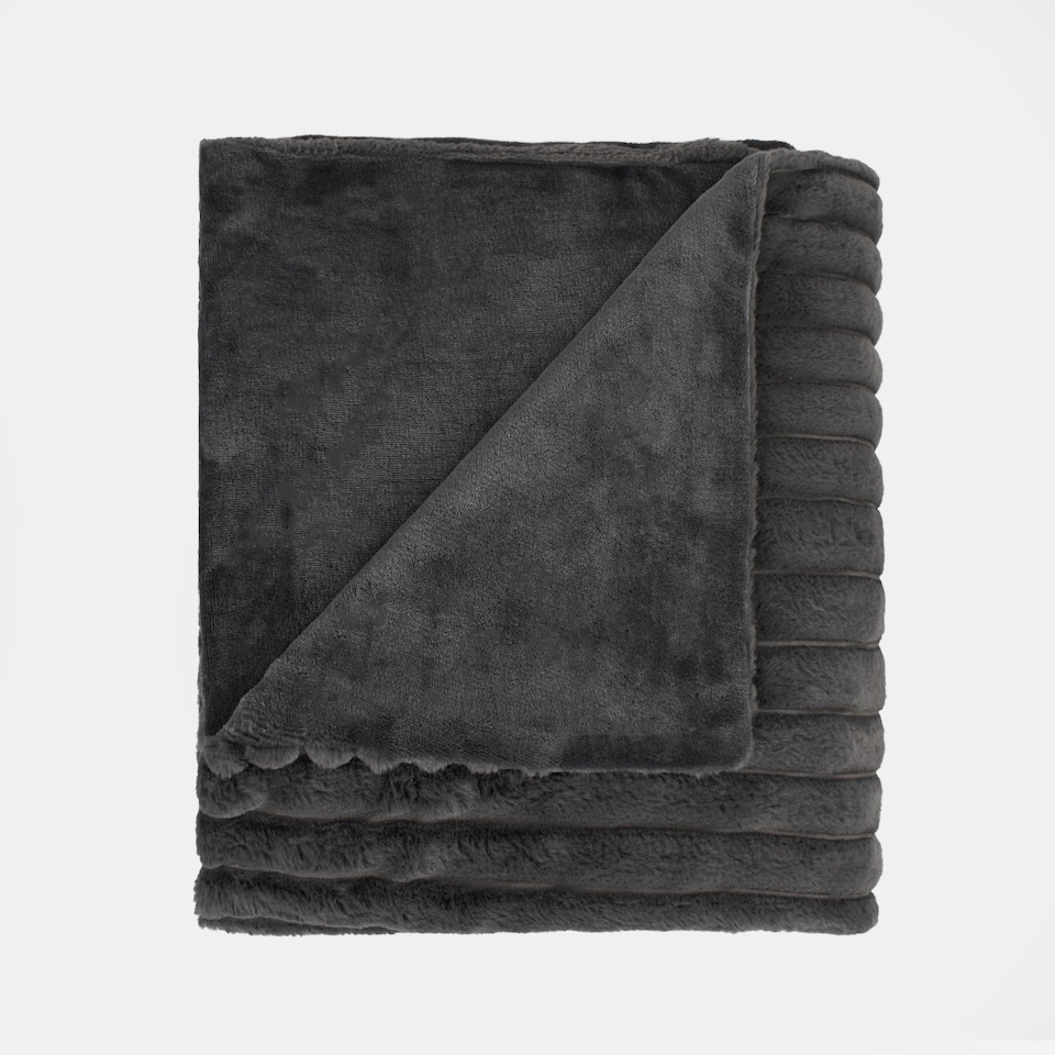 image 1 of OHS Faux Fur Ribbed Fleece Throw Blanket Winter Warm Supersoft
