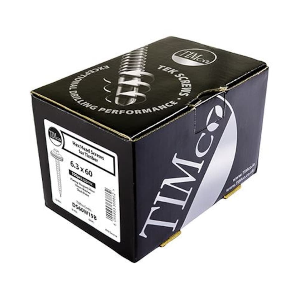 image 1 of Timco - Metal Construction Thin Sheet Metal to Timber Screws - Hex - EPDM Washer - Slash Point - Exterior - Silver Organic (Size 6.3 x 25 - 100 Pieces)