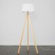 image 1 of ValueLights Barbro Wood Tripod Floor Lamp White Doretta Shade & Bulb White