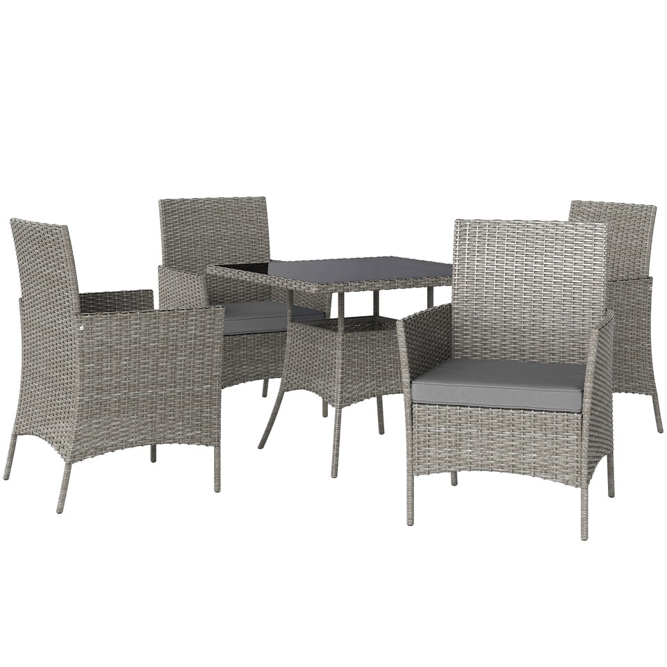 image 1 of Outsunny Rattan Outdoor Dining Table and Chairs for 4, Light Grey