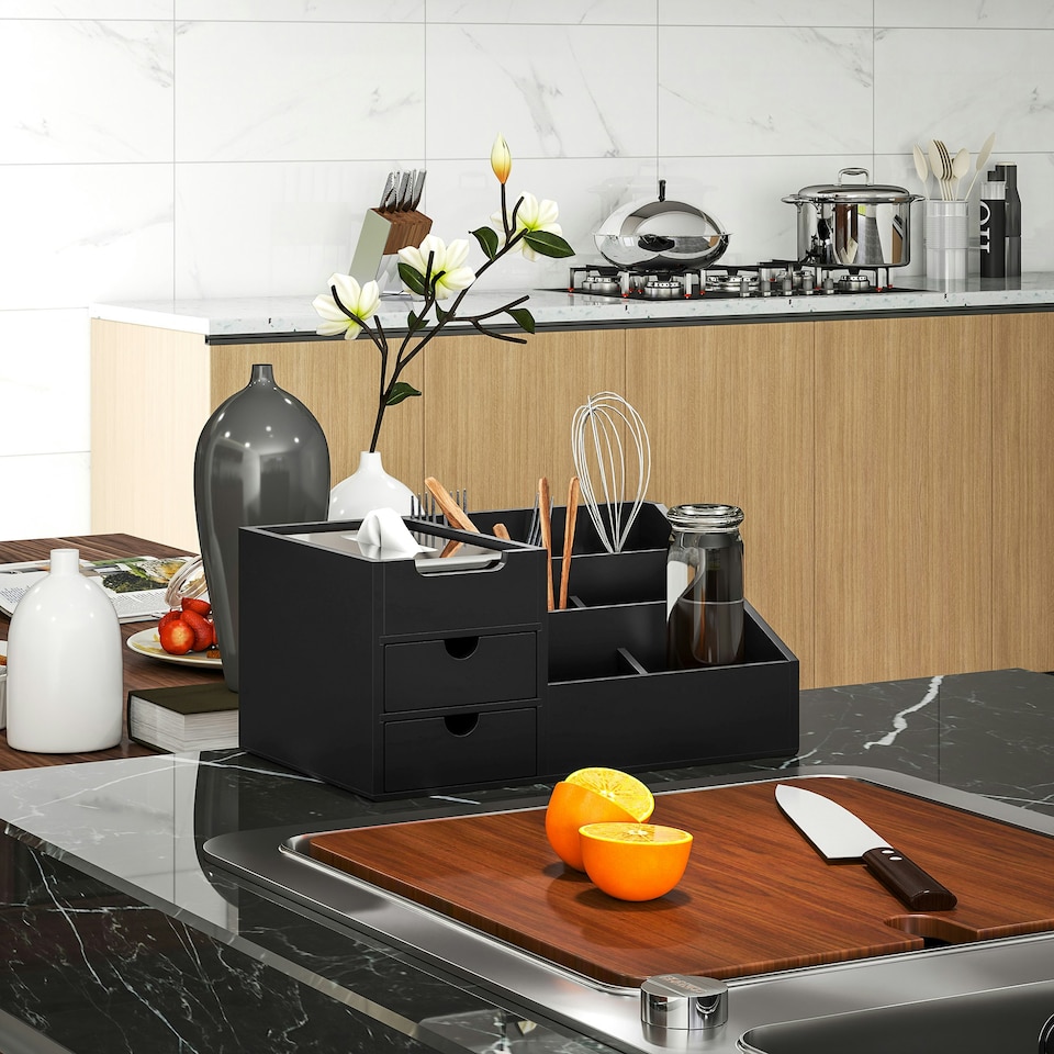 image 1 of HOMCOM Organiser Holder Multi-Function Storage Caddy Drawers Black | Black