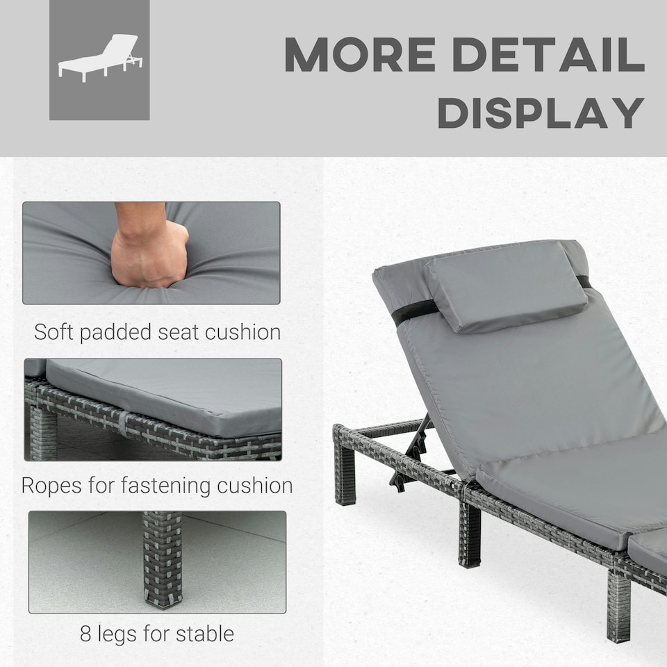 image 1 of Outsunny Garden Rattan Furniture Recliner Lounger Sun Reclining Daybed Patio