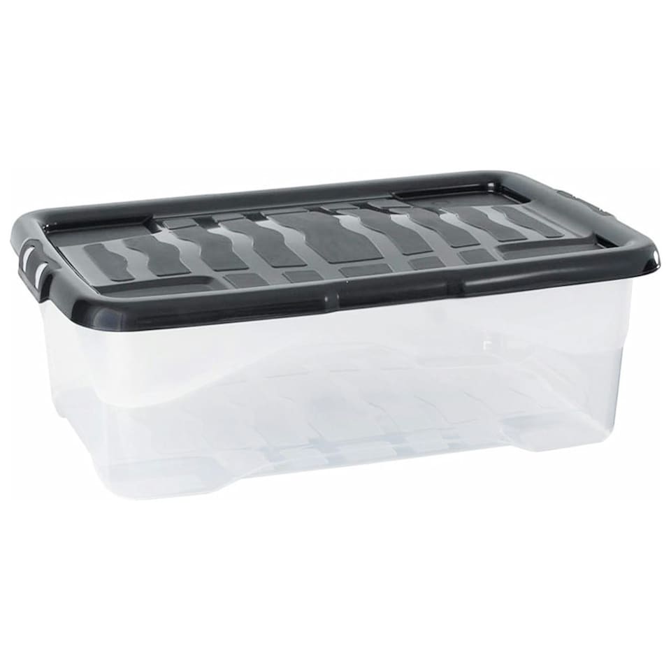image 1 of 1 x 24L Clear Plastic Curve Storage Container With Black Lid Ideal For Home & Office Organisation Clear