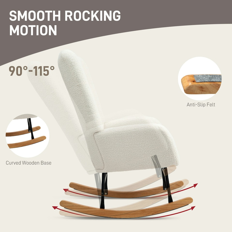image 1 of HOMCOM Rocking Chair, Modern Armchair with Backrest for Bedroom, Light Pink Cream