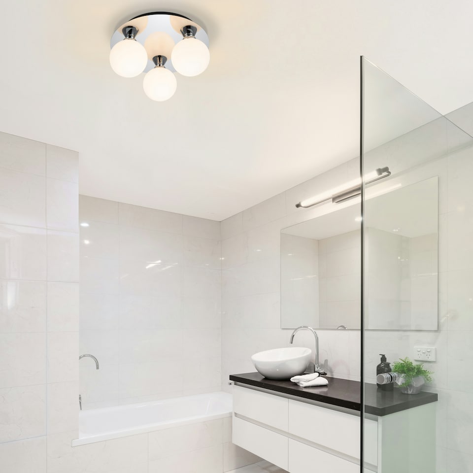 image 1 of COSYLYTE Bowen Bathroom 3 Light Glass Ceiling Flush Light Chrome
