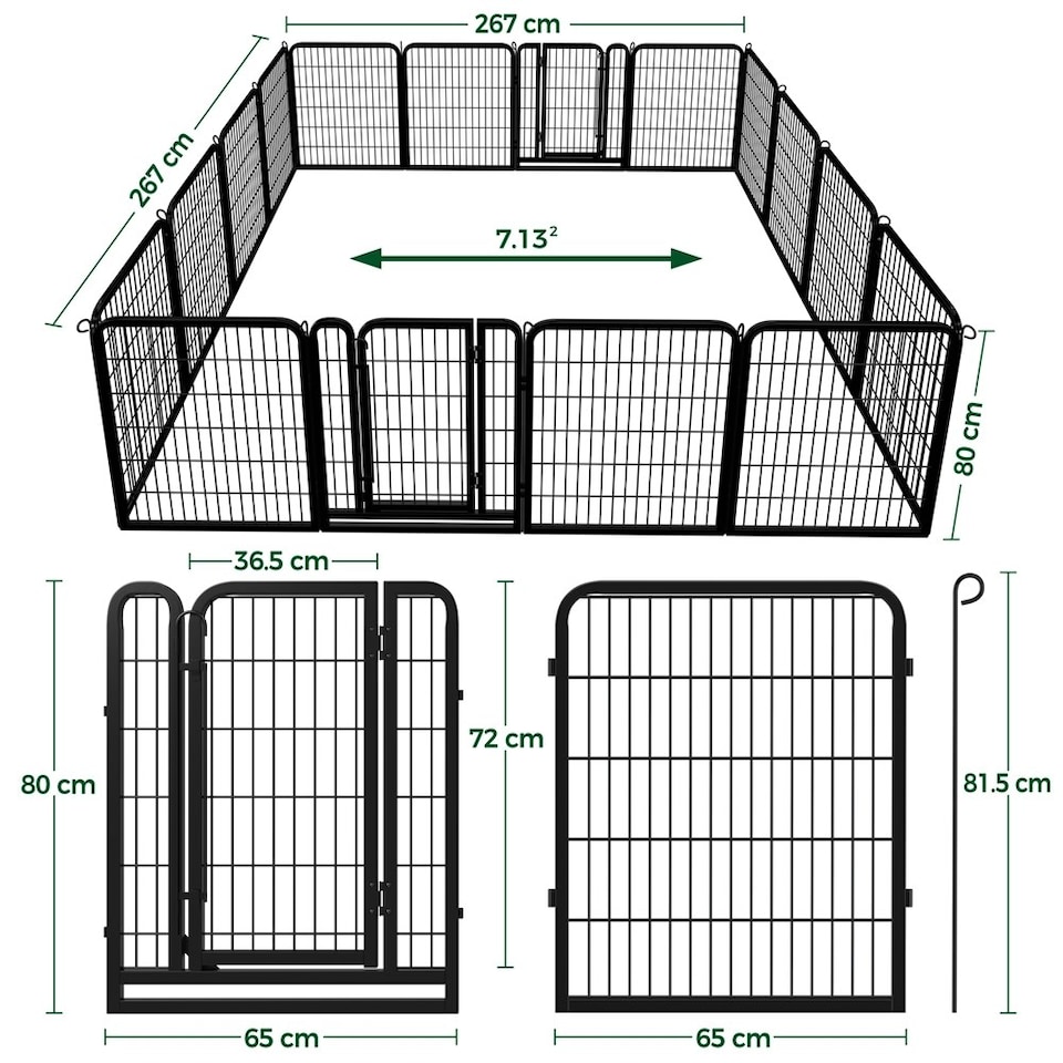 image 1 of Yaheetech 16-Panel Metal Dog Playpen, 65 × 80 cm Black