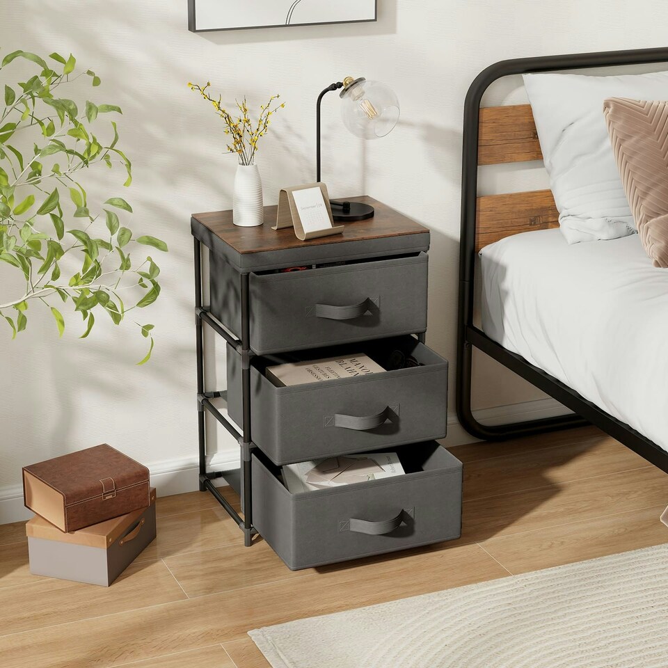image 1 of COSTWAY Set of 2 3-Tier Fabric Dresser Fabric Nightstand Grey Grey