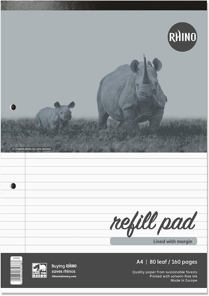 image 1 of Rhino 160 Page 8mm Lined White Top Binding Refill Pad A4 10 Pack