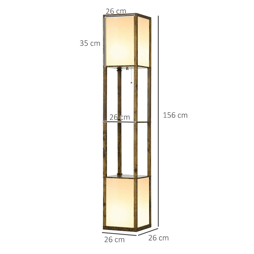 image 1 of HOMCOM Shelf Floor Lamp with Dual Light, for Living Room, Bedroom, Brown