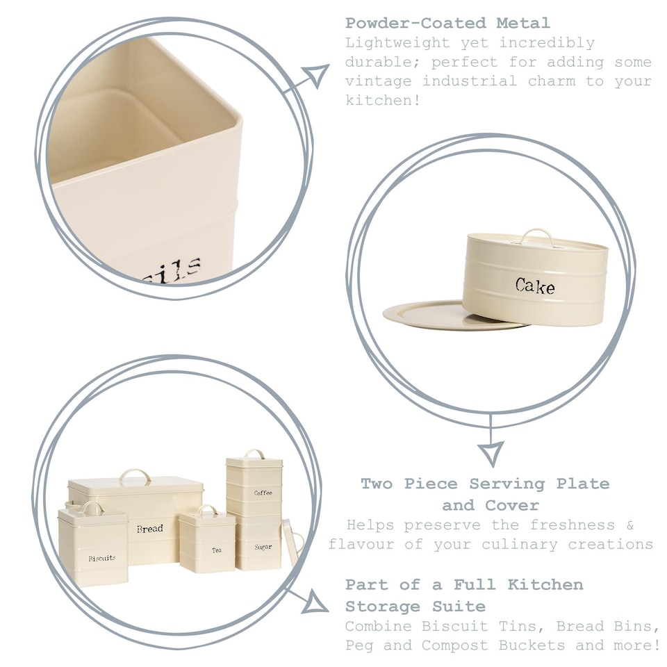 image 1 of Harbour Housewares Vintage Metal Kitchen Cake Tin - Cream