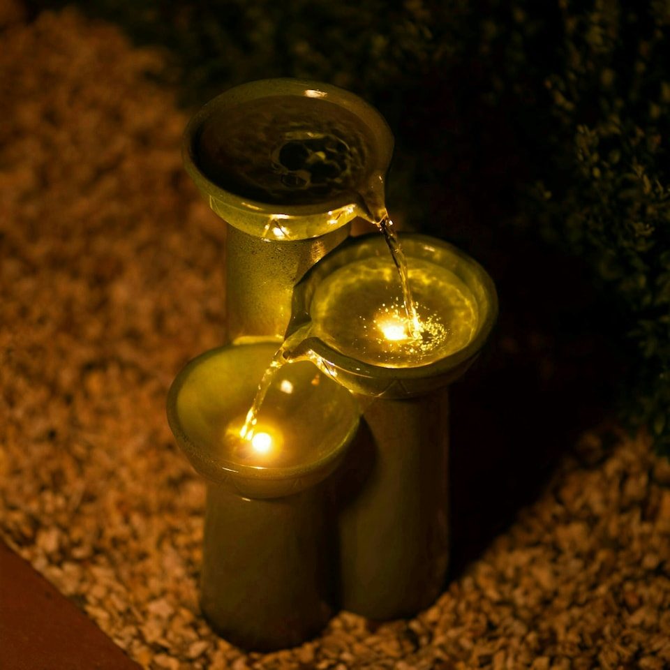 image 1 of Primrose Solar Green Pouring Cascading Water Feature with Lights 40cm