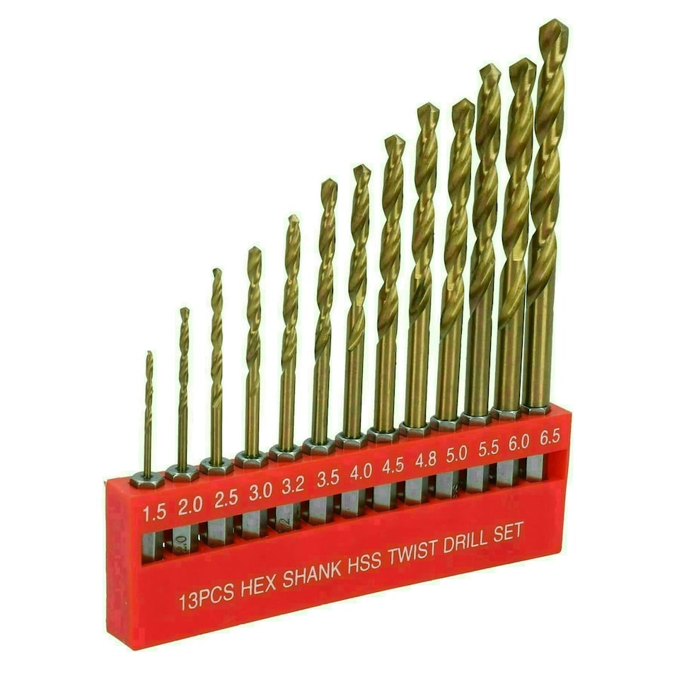 image 1 of Metric Titanium Drill Bit Set With 1/4" Hex Shank 1.5 - 6.5mm 13pc