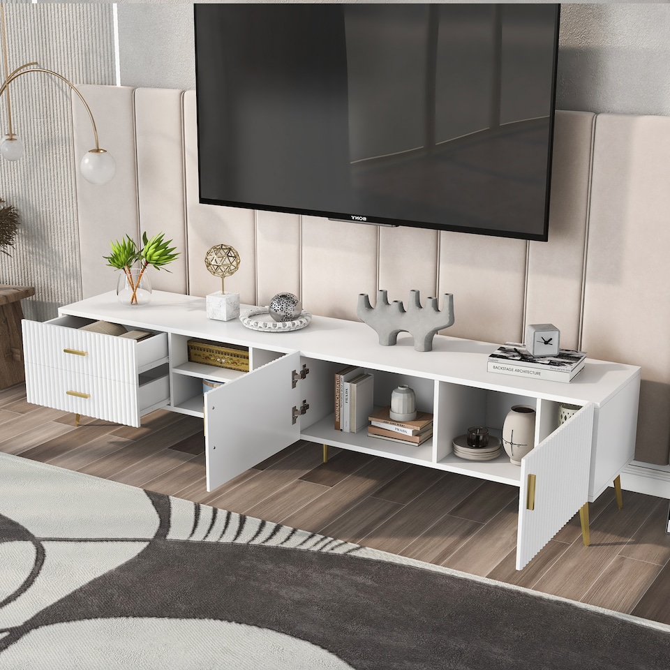 image 1 of Modern Entertainment Center Console with Stable Storage