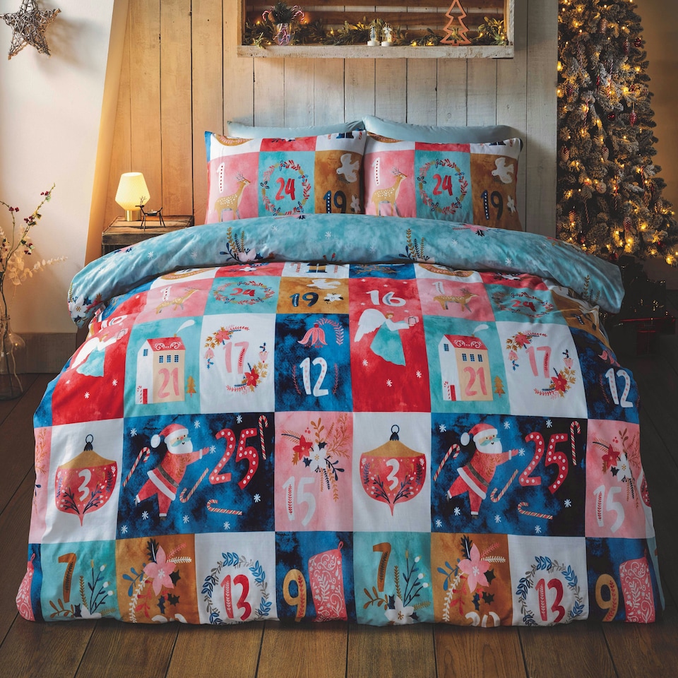 image 1 of Advent Calendar 180 Thread Count Polyester Duvet Cover Set with Pillowcase Multi | Single