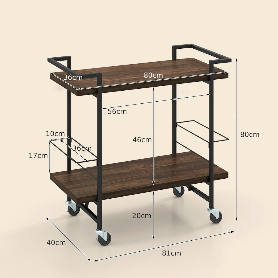 image 1 of COSTWAY 2-tier Kitchen Dining Storage Mobile Cart