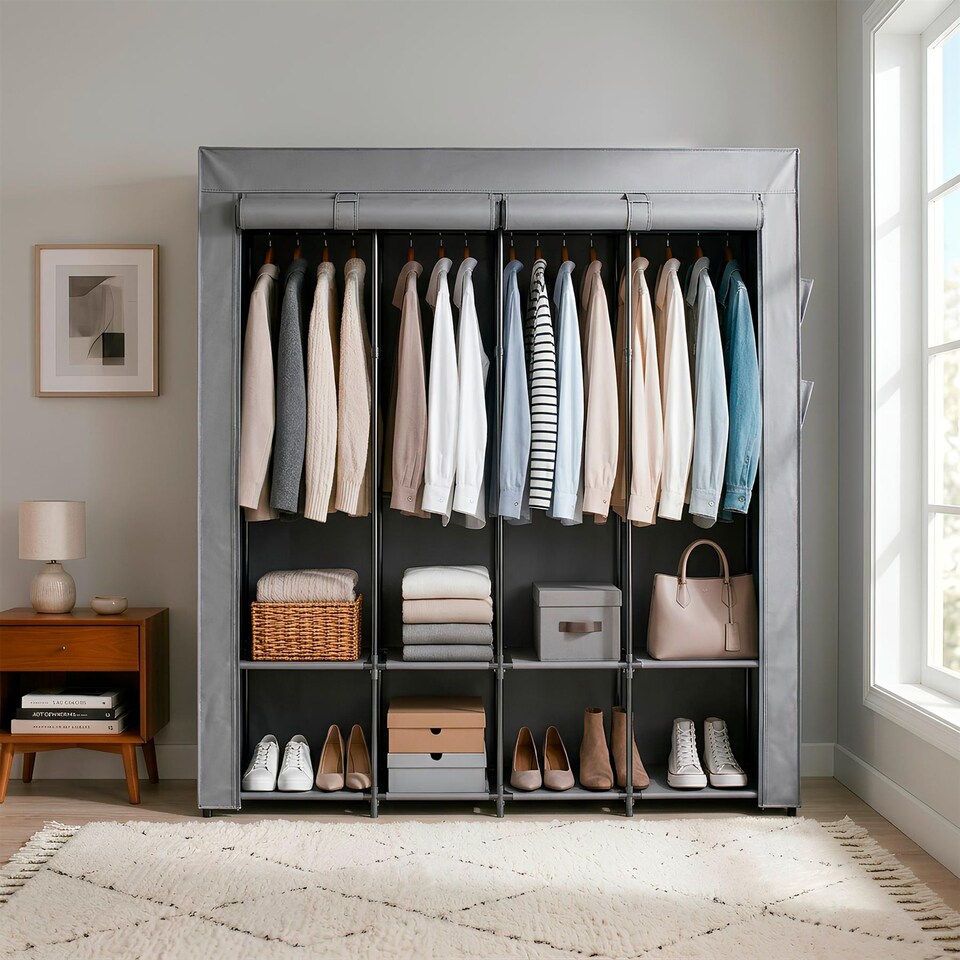 image 1 of Harbour Housewares Portable Fabric Wardrobe - 170 x 45 x 167cm