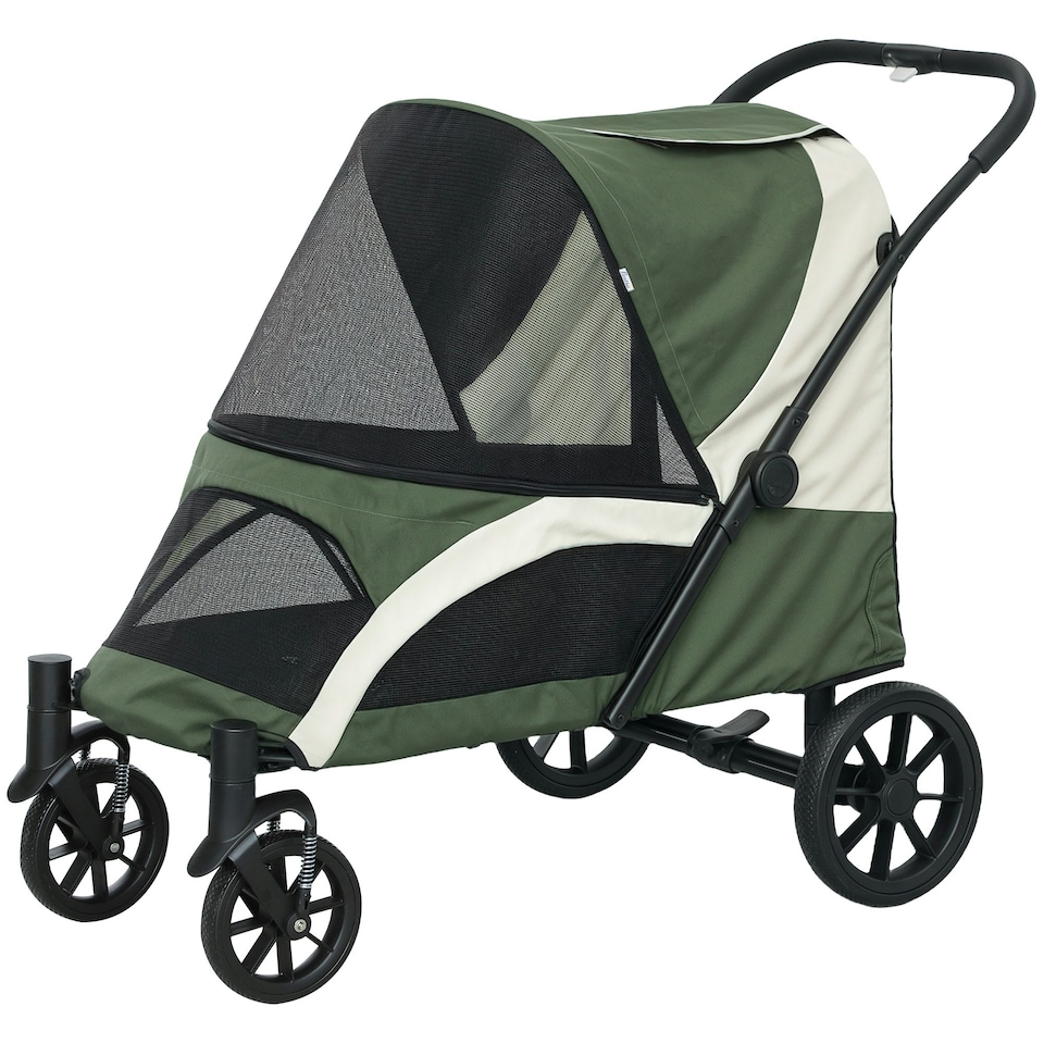 image 1 of PawHut Easy Folding Pet Stroller for Large Dogs Green