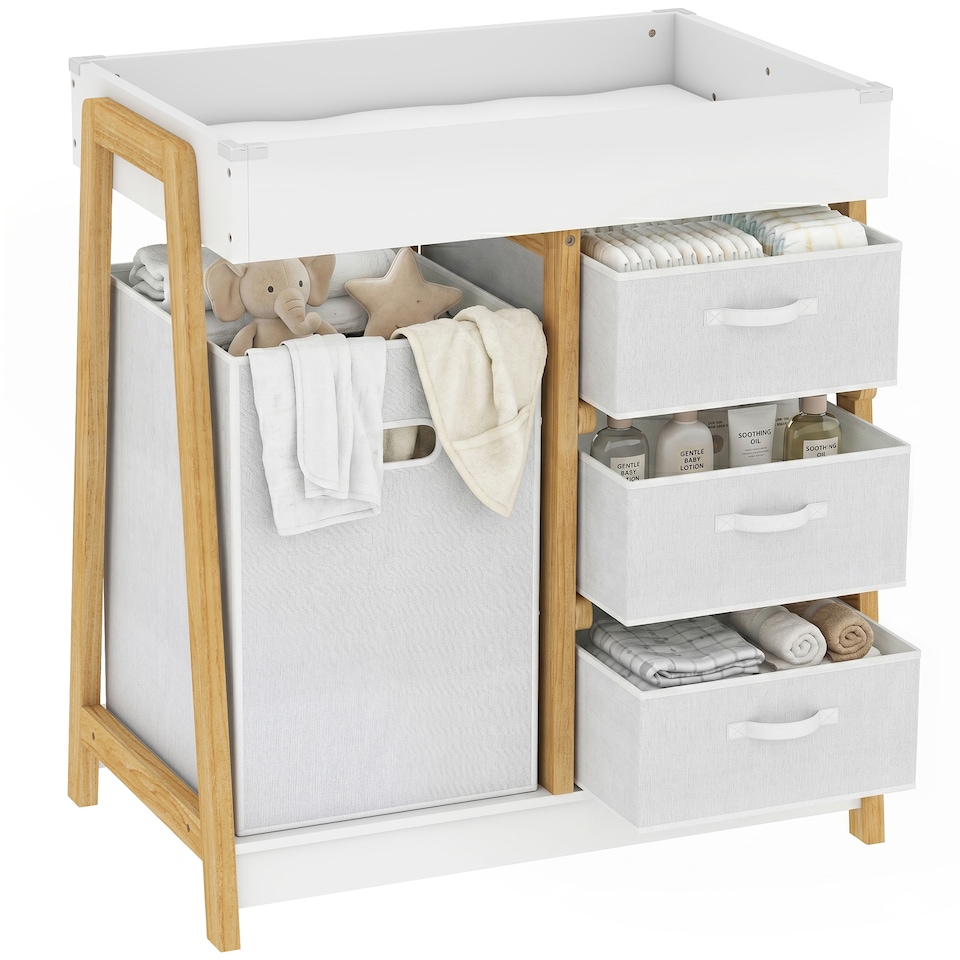 image 1 of AIYAPLAY Baby Changing Table with 3 Drawers, Basket, Waterproof Pad