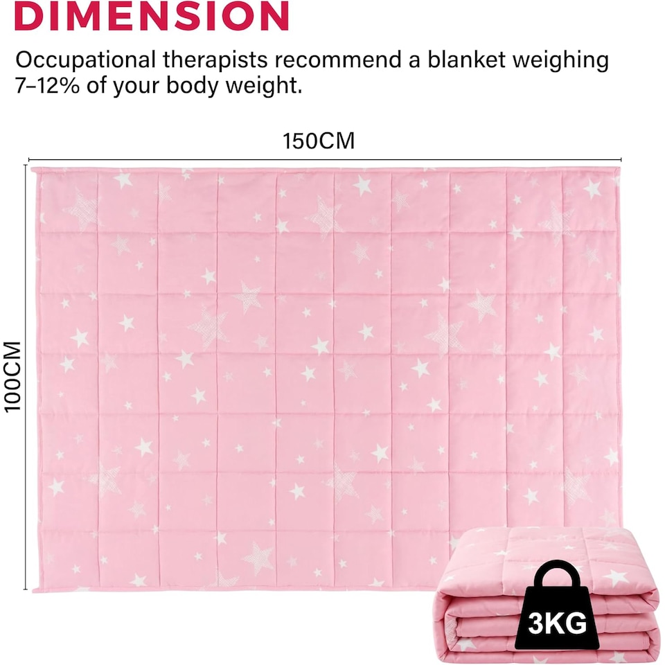 image 1 of Weighted Blanket Fluffy Quilted Pocket Throw with Non-Toxic Glass Beads Insomnia - Star Theme (Pastel Pink) | Multi