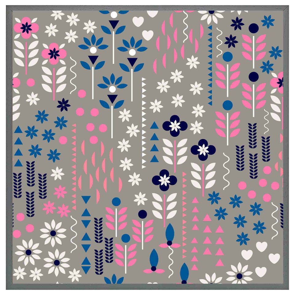 image 1 of Selection of flowers in pink, blue & white (Picutre Frame) Grey | L