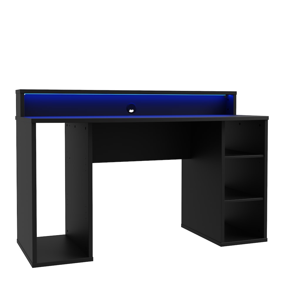 image 1 of Tezaur Black Gaming Desk with Colour Changing LED