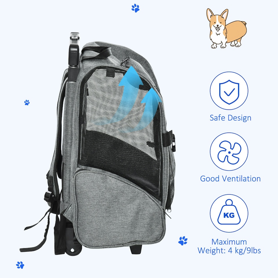 image 1 of PawHut Pet Travel Backpack Bag Cat Puppy Dog Carrier w/ Trolley and Telescopic