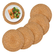 Argon Tableware 30cm Round Placemats - Set of 6 - Woven Typha Serving Dish Trays Cake Boards Table Protector Mats | Brown | Brown | One Size | 6