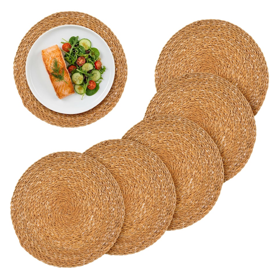image 1 of Argon Tableware 30cm Round Placemats - Set of 6 - Woven Typha Serving Dish Trays Cake Boards Table Protector Mats | Brown | Brown | One Size | 6
