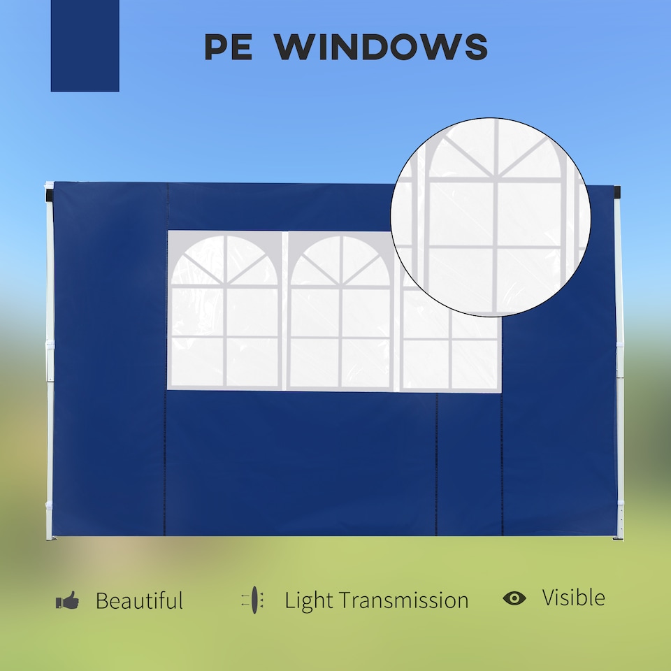 image 1 of Outsunny 3 Meters Gazebo Replaceable Exchangeable Side Panel Wall Panels Walls With Window, Blue