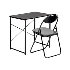 Harbour Housewares Wooden Computer Desk & Chair Set - Black/Black | Black | Black/Black