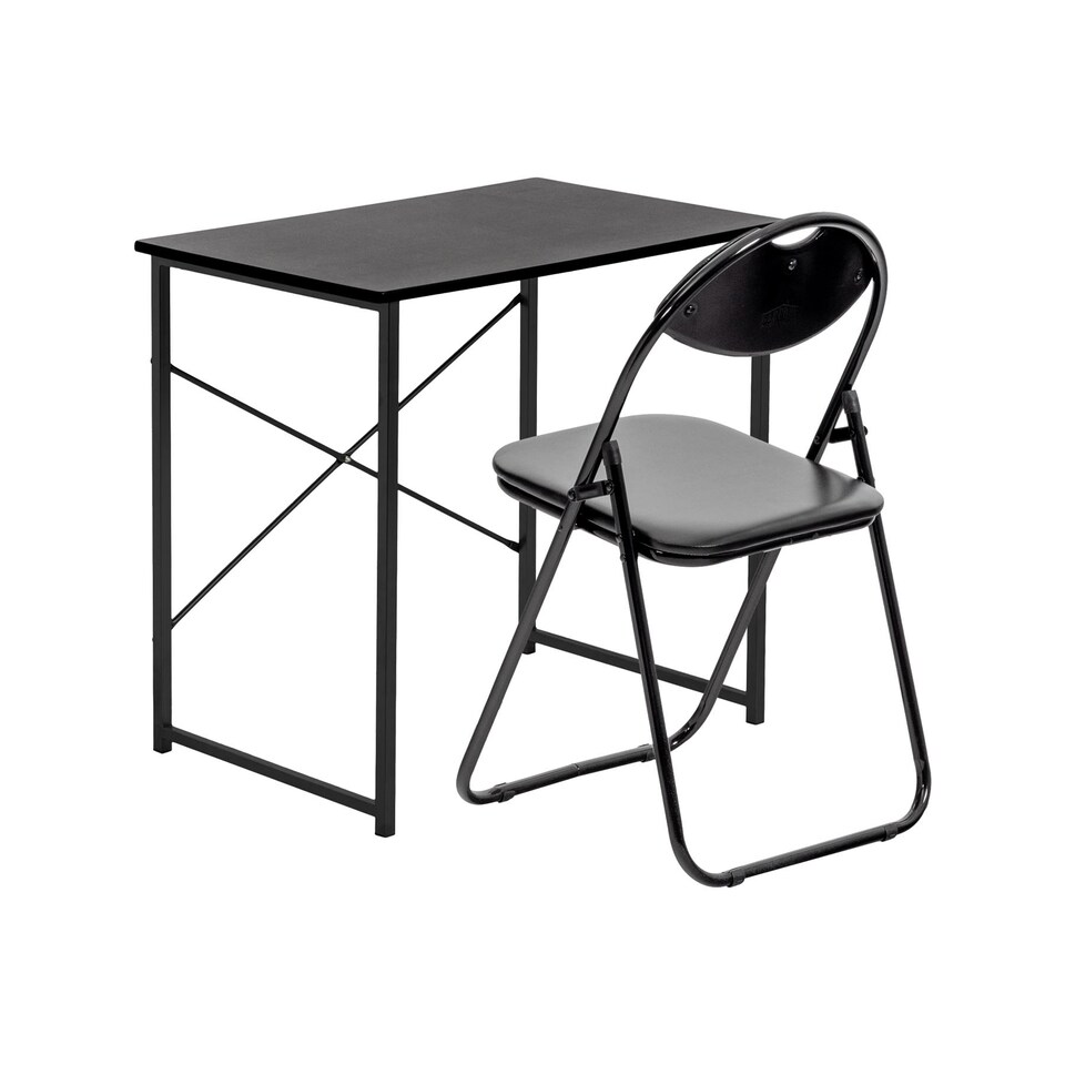 image 1 of Harbour Housewares Wooden Computer Desk & Chair Set - Black/Black | Black | Black/Black