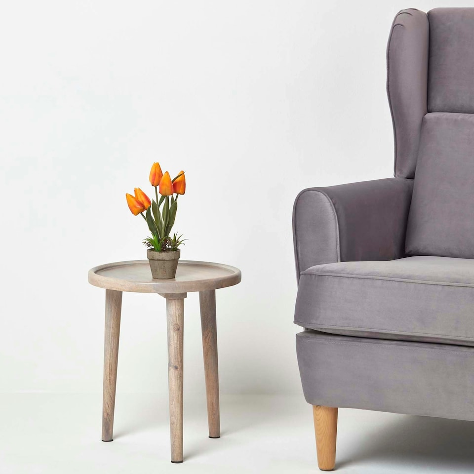 image 1 of Homescapes Orange & Red Artificial Tulips in Grey Decorative Stone Pot, 27 cm