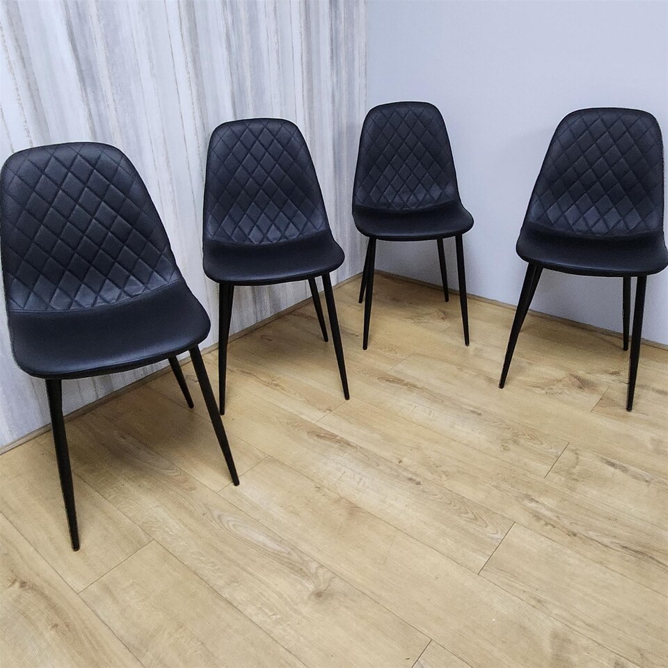 image 1 of Kosy Koala Dark Grey Dining Table Set with 4 Black Gem Pattern Chairs