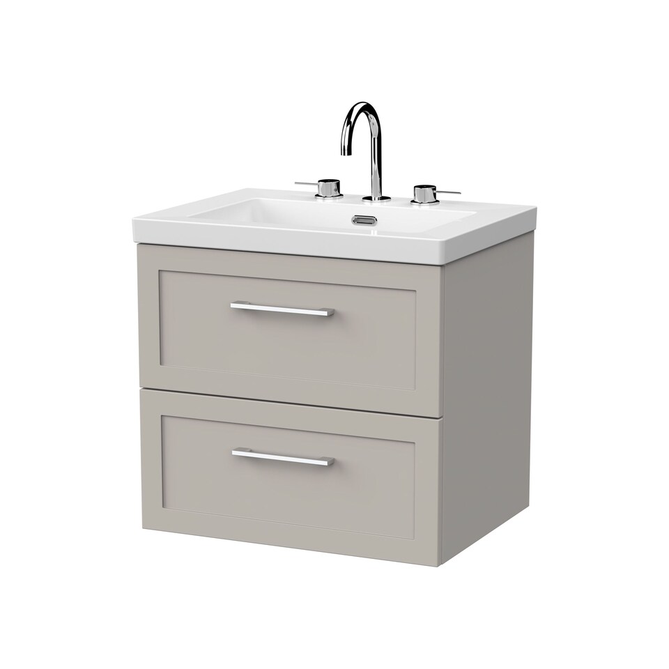 image 1 of Balterley Stonnall Traditional Wall Hung 2 Drawers Vanity Unit with 3 Tap Hole Fireclay Basin, 600mm, Pebble Grey