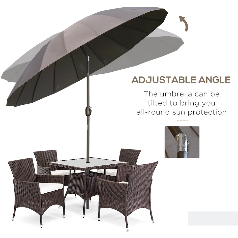 image 1 of Outsunny 2.5m Shanghai Garden Parasol Umbrella with Crank Tilt, Adjustable Outdoor Sun Shade, Grey