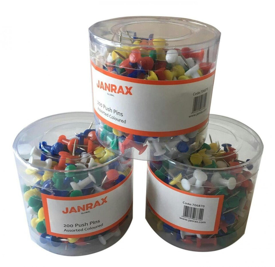 image 1 of Pack of 200 Assorted Coloured Push Pins in Tub