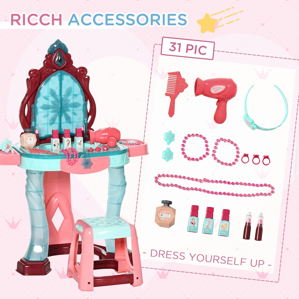 image 1 of AIYAPLAY 31 Piece Kids Dressing Playset w/ Princess Mirror, Light & Sound