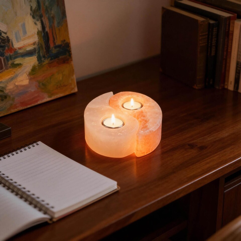 image 1 of Myga Yin & Yang Himalayan Salt Tealight Holder