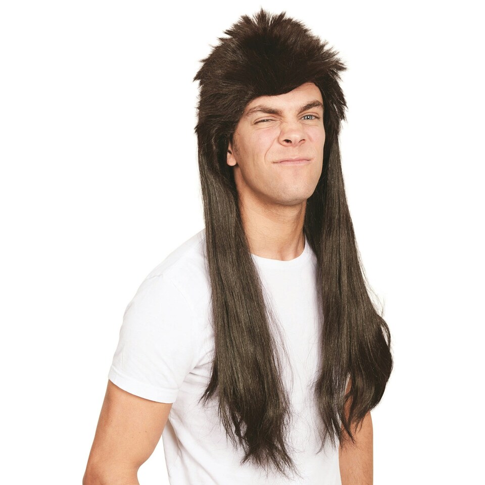Bristol Novelty Mens Long Mullet Wig - Brown - One Size One Size