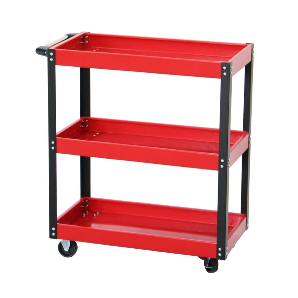 image 1 of Oypla Heavy Duty 3 Tier Mobile Workshop Garage Tool Storage Trolley Red
