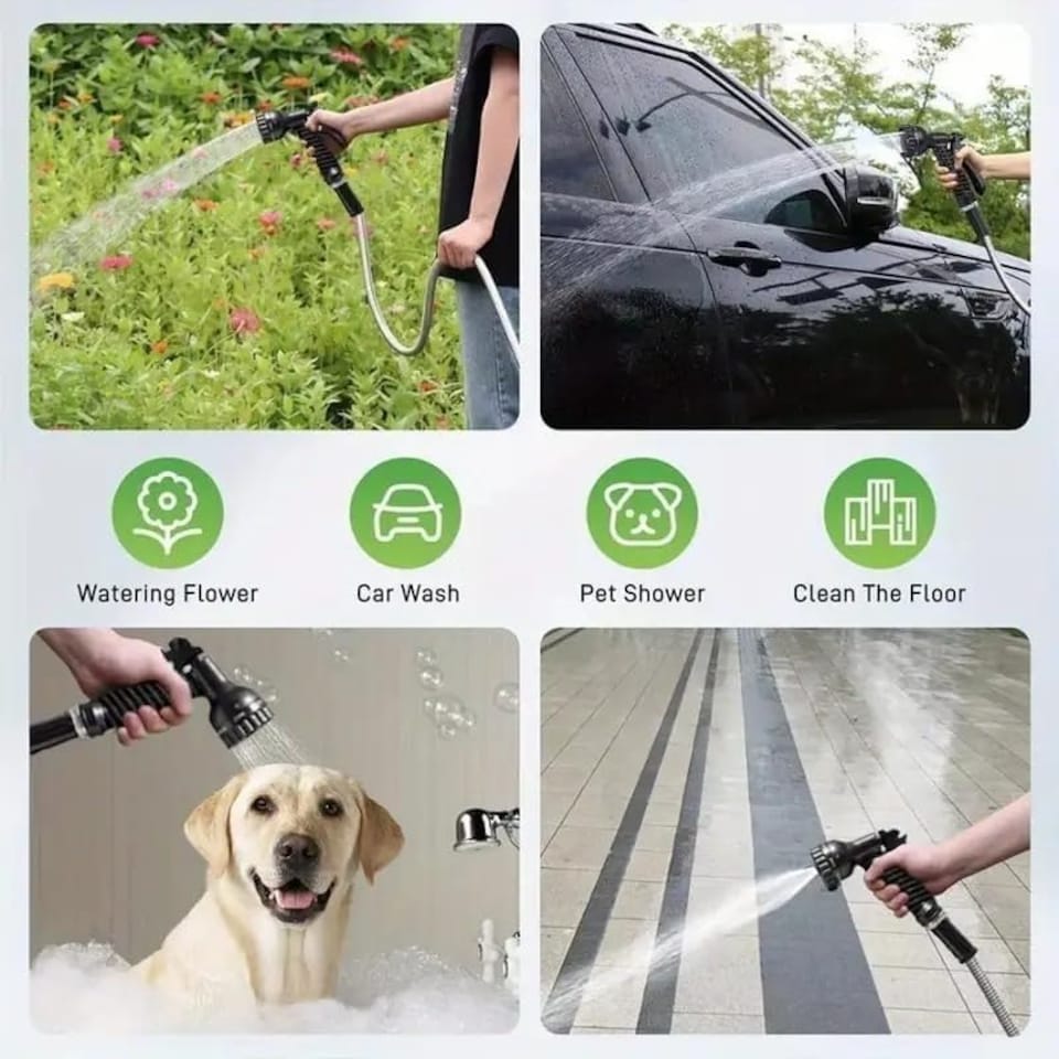 image 1 of 100FT Garden Hose Pipe Stainless Steel Lightweight Durable Strong Kink Free Leakproof Rust-Proof Spray Water Gun HosePipe Reel 30M