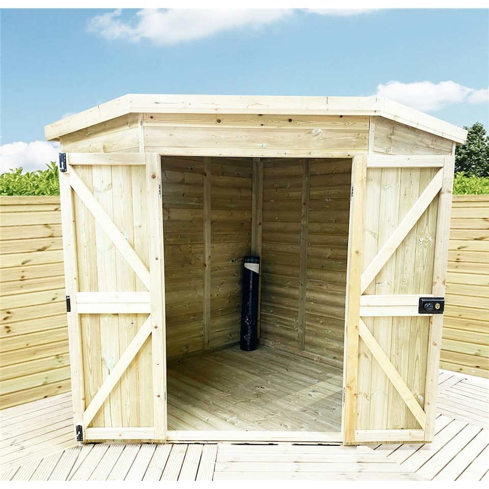 image 1 of 9 x 9 CORNER Pressure Treated Wooden Workshop / Garden Shed + Windows + Lock (9' x 9' / 9ft x 9ft) (9x9)